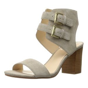 Nine West Women's Galiceno Suede Heeled Sandal, Taupe, 5 M US